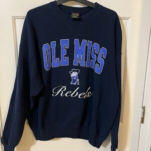 Unisex XL Vtg Ole Miss Rebels Colonel Reb Navy Blue Sweatshirt Cotton Blend